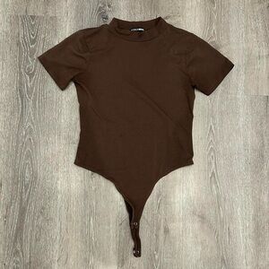 Brown Fashion Nova High Neck Slim Body Suit Top